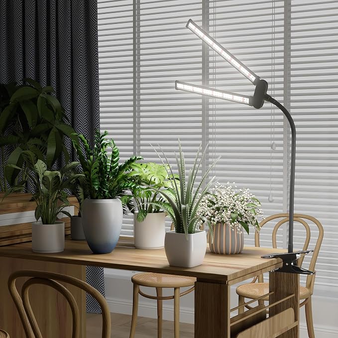 LED Grow Light, 6000K White Full Spectrum Clip Plant Growing Lamp | with Rotatable Dual Head for Indoor Desk Plants,Dimmable & Timer 4/8/12H,High Power Output for Faster Growth,1-Head