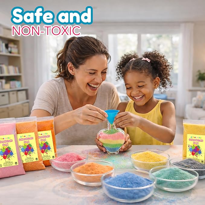 4E's Novelty 12 Lbs Colored Craft Sand -15 Colors, 0.8 lb Bags, Non-Toxic Fine Grain Decorative Sand Art for Kids Craft, Bottle & Vase Filler, Teachers Classroom Supplies