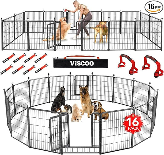VISCOO Dog Playpen Outdoor, 16 Panels 32" H Dog Pen Indoor, Metal Dog Fence Outdoor, Pet Fence for Large/Medium/Small Dogs, Indoor Puppy Playpen, Foldable Heavy Duty Exercise Pen for RV,Camping,Yard