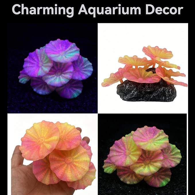 ZtohPyo Aquarium Glowing Silicone Musfroom Coral Ornament for Fish Tank Landscape Decoration, Artificial Glow in The Dark Soft Aquarium Plant for Aquarium Decor Accessories