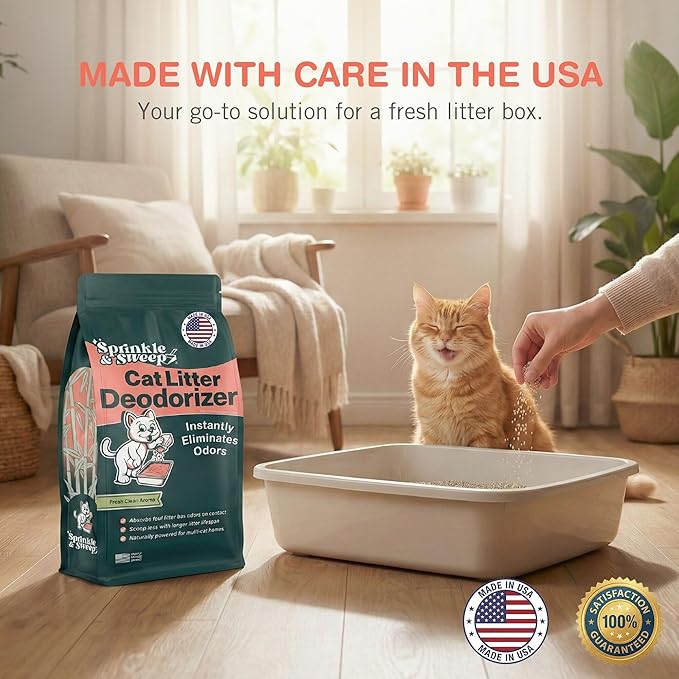 Sprinkle & Sweep: Litter Box Deodorizer - 4 Pack, 8oz Bags - Cat & Kitten Home Odor Neutralizer, Ultra-Absorbent Formula, Non-Toxic, Pet Smell Control