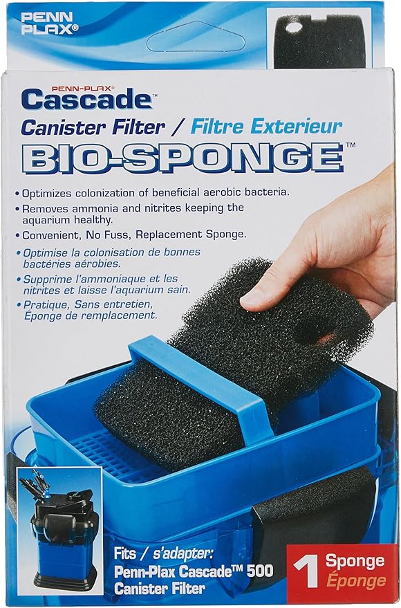 Penn-Plax Cascade 500/350 GPH Canister Filter Aquarium Bio Sponge Replacement, 2 Pack