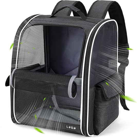 Lekereise Cat Backpack Carriers, Dog Carrier Backpacks with Breathable Mesh for Small Medium Cats Dogs Puppy Up to 20 Lbs, Pet Foldable Carrying Backpack Ventilated for Travel Hiking Collapsible