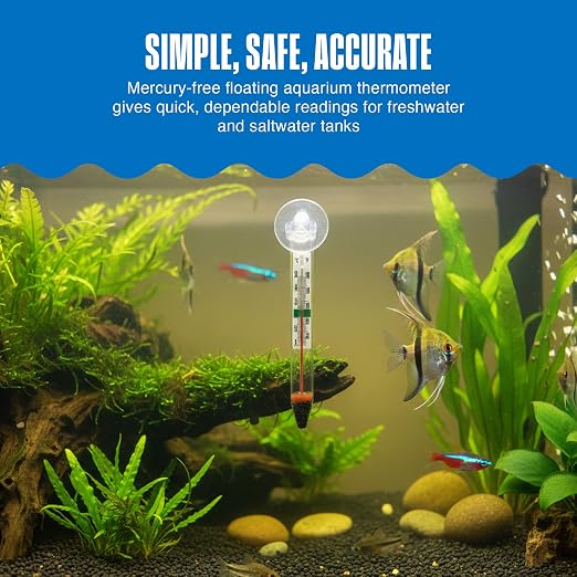 Penn-Plax Therma-Temp Floating Aquarium Thermometer - Easy to Read - Temperature Gauge with Optional Suction Cup & Removable Mount - Safe for Freshwater & Saltwater Tanks - Multicolor, 4.25 Inches