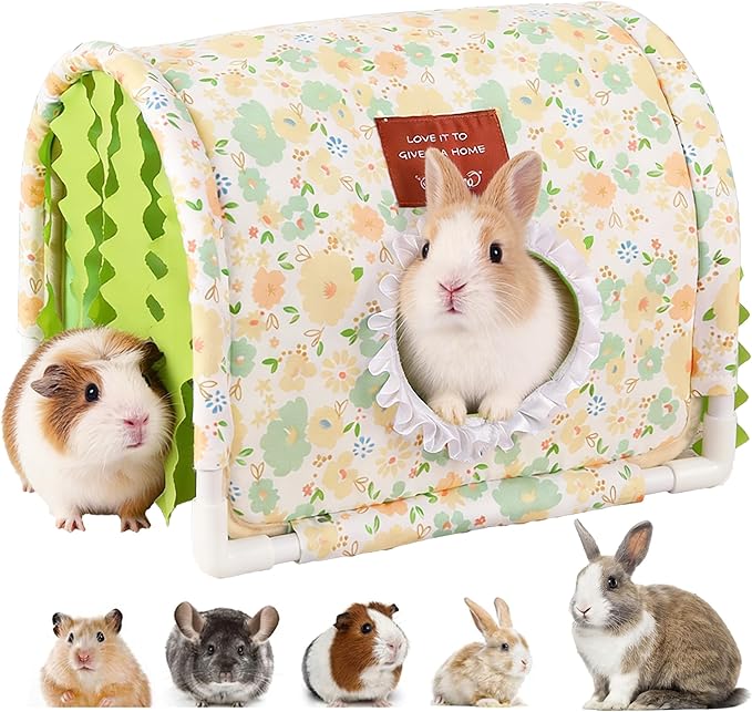 Guinea Pig Hideout Tunnel - Stable Washable Small Animal Tunnel Hide with Curtains,Guinea Pig Accessories for Hamster/Chinchilla/Dwarf Rabbit/Ferret (Light Green, Large)
