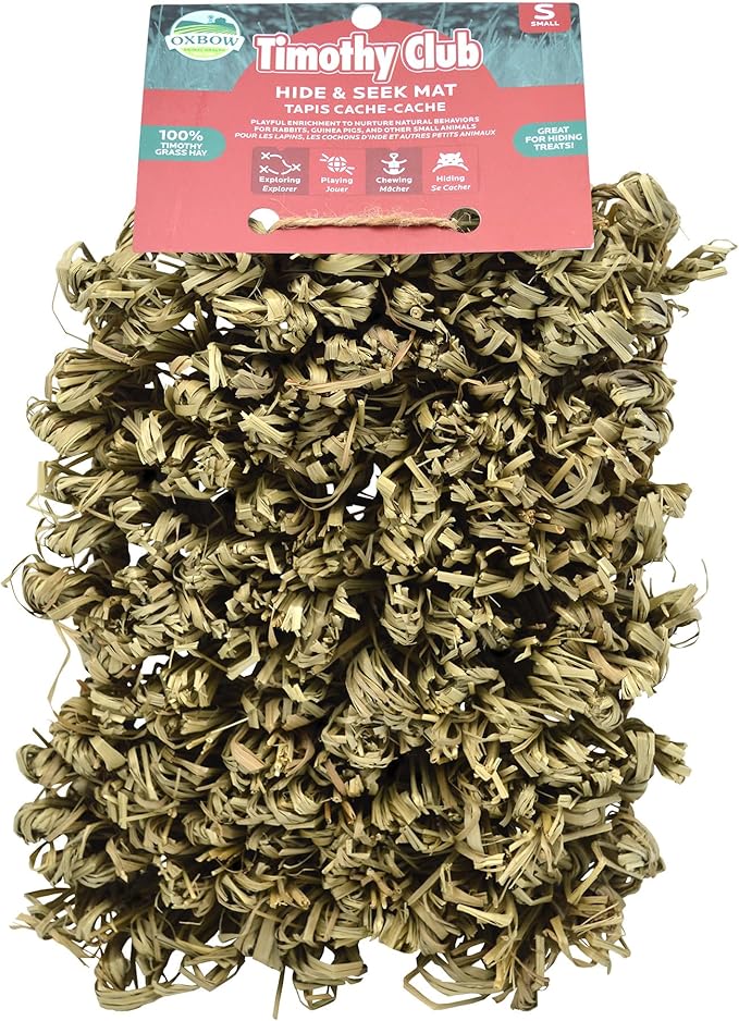 Oxbow Timothy Hay Hide & Seek Mat, Small – Rabbit & Guinea Pig Toys for Chewing & Relaxation, Enrichment for Bunny, Hamster, Chinchilla, Rat, Timothy Hay Small Animal Cage Accessories