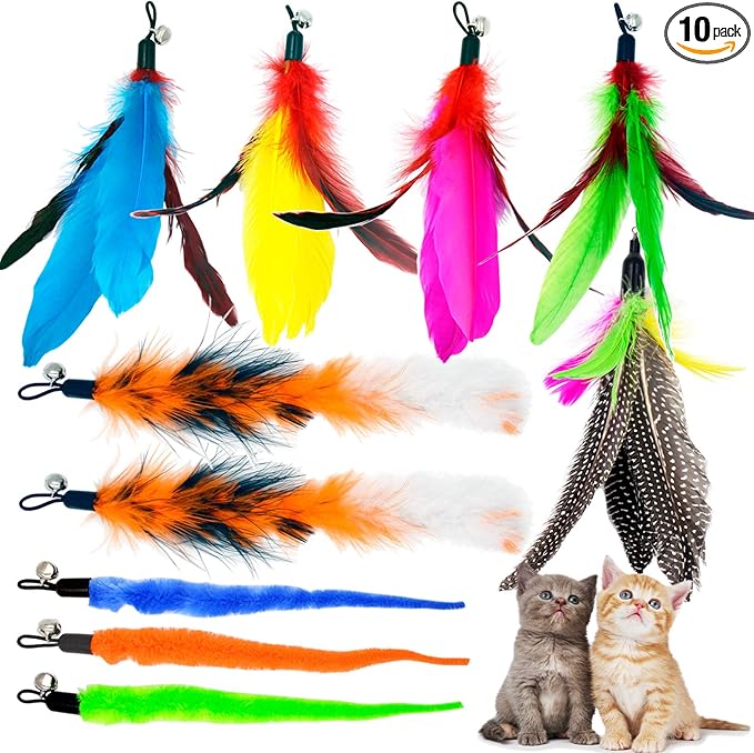 Cat Feather Toys Refills, 10 Pieces Worms Feathers Refills, Cat Wand Replacement Feathers Toy for Indoor Cats