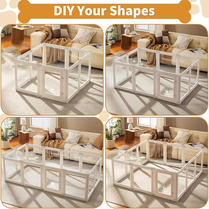 Acrylic Dog Playpen Indoor for Small Dogs & Puppies, Clear Transparent Pet Playpen with Modern No-Bar Design, 23.6" Easy Assemble Puppy Play Pen, Escape-Proof & Sturdy (10 Panels, White)