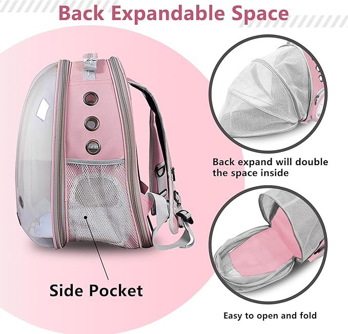 Pet Carrier Backpack Expandable for Cats and Small Dogs, Breathable Anti-Collapse Design, Airline Approved Travel Backpack for Hiking and Outdoor Use (Back Expandable-Pink)