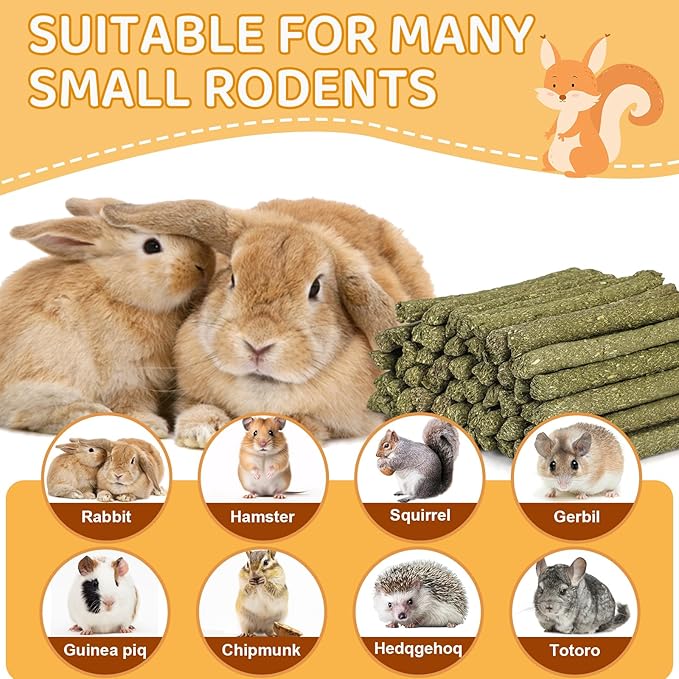 VESPRO 52Pcs Rabbit Chew Sticks, Guinea Pig Toys, Natural Timothy Grass Molar Teeth Stick, Guinea Pig Timothy Hay, Chew Toys for Bunny, Rabbits, Hamsters, Small Animals Treats