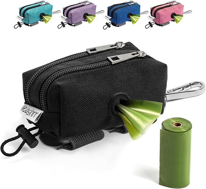 Dog Poop Bag Holder for Leashes - Dog Poop Bag Dispenser and Treat Holder with 2 Waterproof Pouches for Pet Waste Bags and Walking Accessories + 1 Free Roll - Leashrr 2.0 (Color)