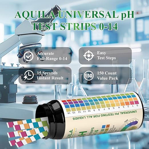 pH Test Strips 0-14, 150CT Universal Litmus Paper pH Tester Kit for Liquid | pH Testing Kit for Drinking Water, Pool Spa Aquarium Fish Tank Urine Saliva Food Beverage Kombucha Soil,Soap Making, Skincare
