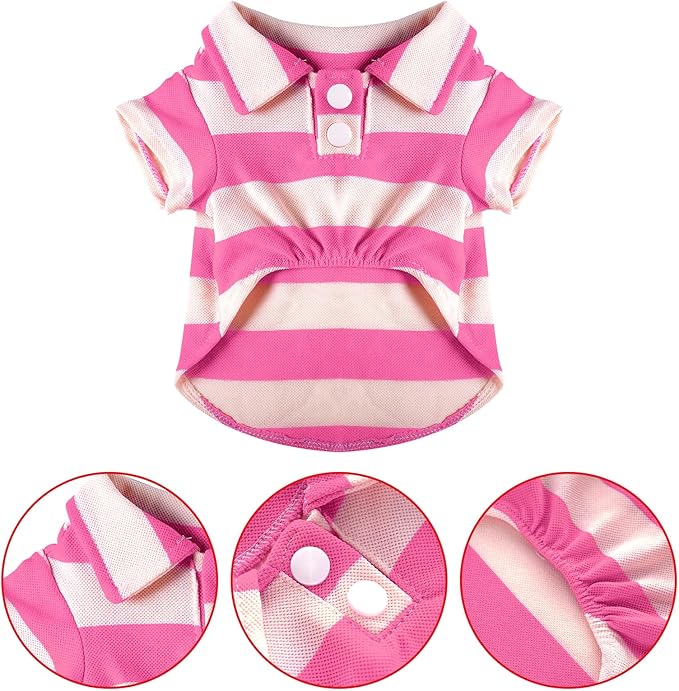 Dog Shirt Polo Shirt Striped Collar Puppy Clothes Summer Button Up Pet Clothes for Small Medium Dogs Cats for Boy Girl Pets (Pink, X-Large)