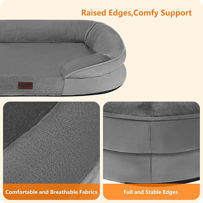Dwanton Orthopedic Dog Bed for Medium Dogs with Gel Memory Foam, Waterproof Dog Sofa, Washable Pet Bed with Four Sided Bolster Cushion, Removable Cover & Non-Slip Bottom, 36", Medium Gray