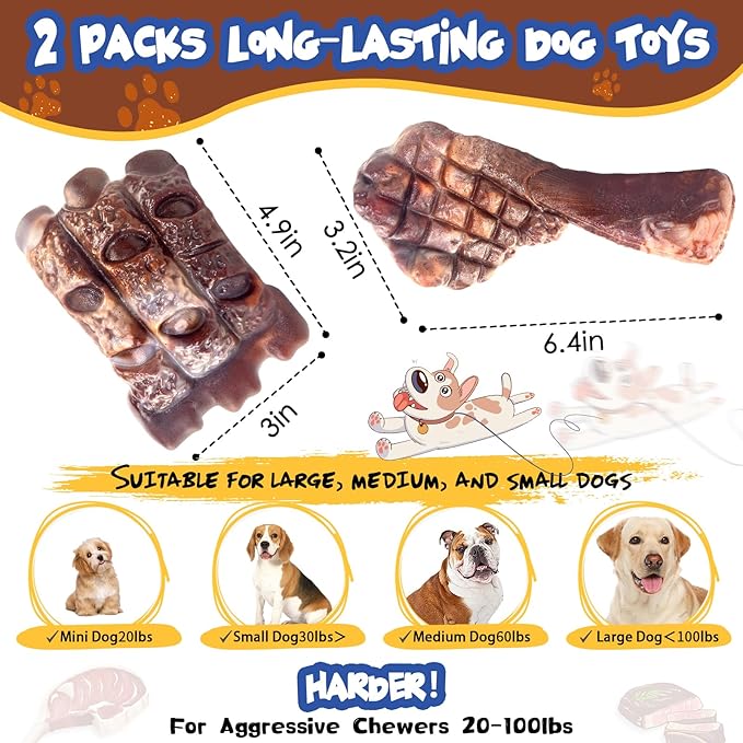 Fuufome Dog Chew Toys for Aggressive Chewers：2 Pack Indestructible Dog Toy for Large Breed- Tough Nylon Teething Bone Toy to Keep Them Busy