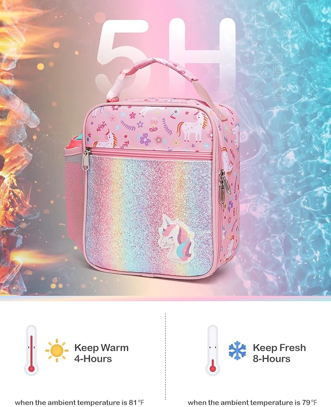 Bagseri 3pcs Clear Backpack for Girls - 15 Inch School Bag Set with Lunch Box and Pencil Case, Heavy Duty Transparent Bookbag for Kindergarten to Grade 2, Pink Unicorn