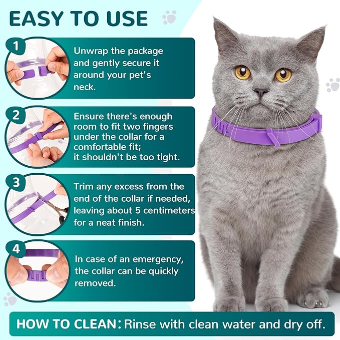Calming Collar for Cats, Pheromone Collar for Cat Anxiety Relief, 60 Days Adjustable Waterproof TPE, Cat Calming Collars Helps Calm During Loud Noises and Separation (Purple, 2 Pack)