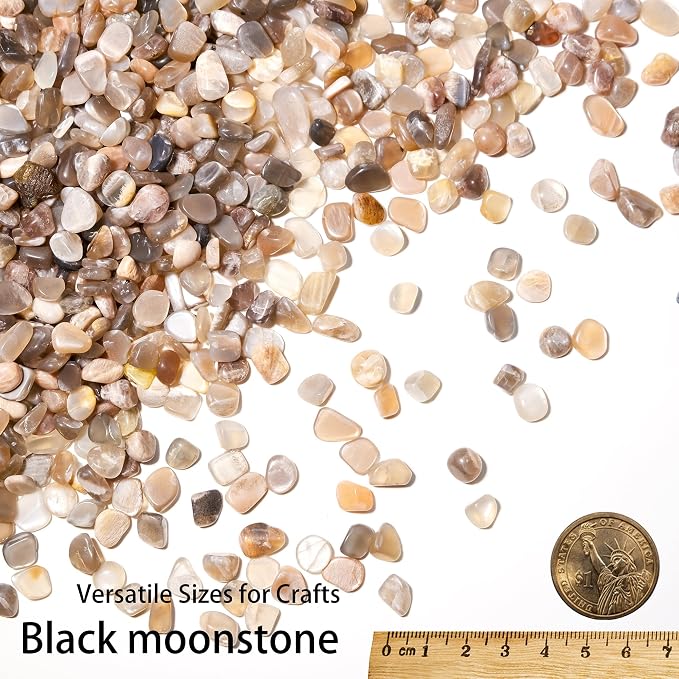 Black Moonstone Chips Bulk 1lb, 850+ Pieces, 5-8mm Natural Gemstones