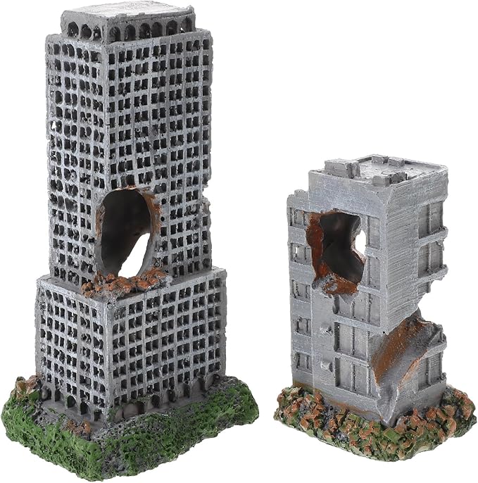 Totority Aquarium Castle Ruins Decoration, 2 Pcs Resin Fish Tank Ornament | Resin Aquarium Ruins Decor with Hollow Hideout Spaces for Fish Tanks, Shrimp Habitats, and Underwater Landscape Designs