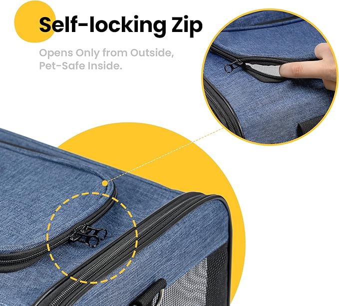 Conlun Cat Carrier Airline Approved, Soft-Sided Dog Carrier with Inner Safety Leash, Pet Transport Carrier for Small-Medium Cats Puppies up to 15 Lbs, Collapsible Travel Kitten Carrier Bag -Blue M