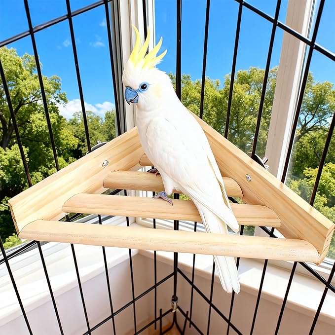 6.7Inch Bird Perch Corner,Wooden Platform Stand,Bird Platform for Cage,Cockatiel,Budgie,Parakeet,Cockatoo