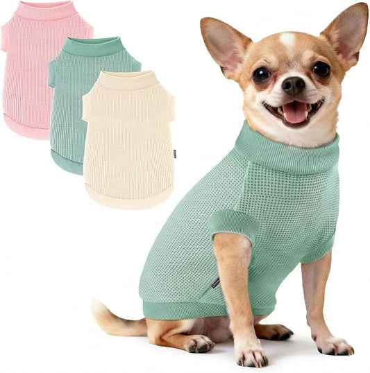 3 Pack Dog Shirt for Small Supplies Functional Waffle Dog Clothes Warm Soft Sweatshirt Outfit for Dogs Cats Pet Apparel