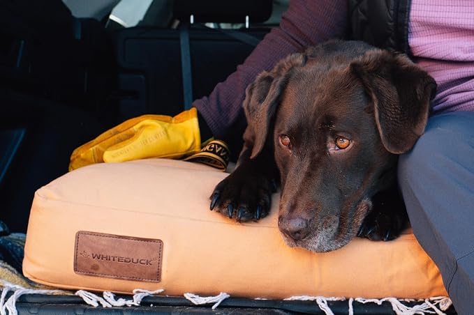 WHITEDUCK Outdoor Dog Bed Heavy-Duty 12oz Canvas, Water-Repellent Cotton, Machine Washable Removable Cover with Full-Length Zipper, Dog Bed for Large Dogs & Crate, (Tan) 35" Lx20 Wx4.3 th (M)
