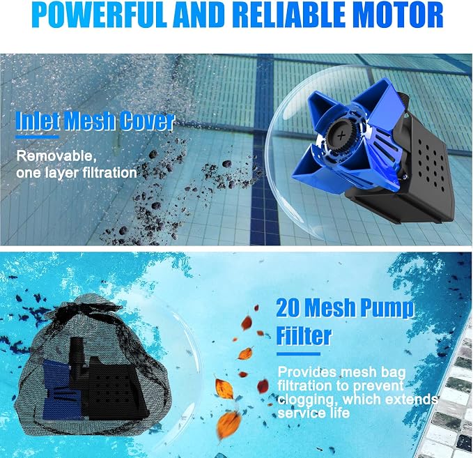 AgiiMan 850GPH Pool Cover Pump, Submersible Sump Pump above Ground | Drain Hose, 25FT Power Cord, 3 Adapters, Fast Water Removal for Pool Covers, Ponds, Basements and Flooded Areas