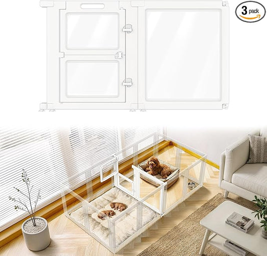 FXW AuraSpace Acrylic Indoor Whelping Box Add-On Panel Set, 24 Inch, 2 Panels, Includes 1 Split Gate + 1 Panel Only, for Newborn Puppies, White