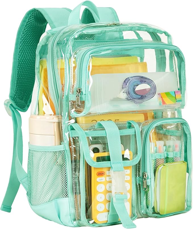 Vorspack Clear Backpack for School - Heavy Duty Transparent Bookbag for Girls Boys Large See Through backpacks for Work, College, Travel - Mint Green