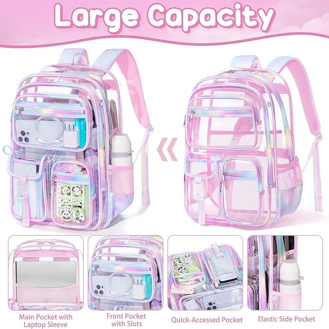 Fimibuke Clear Backpack for Boys, 3PCS Heavy Duty PVC Transparent Boys Backpack with Lunch Box & Pencil Case, School Stadium Event Approved Toddler School Bookbag for Preschool Kindergarten Elementary