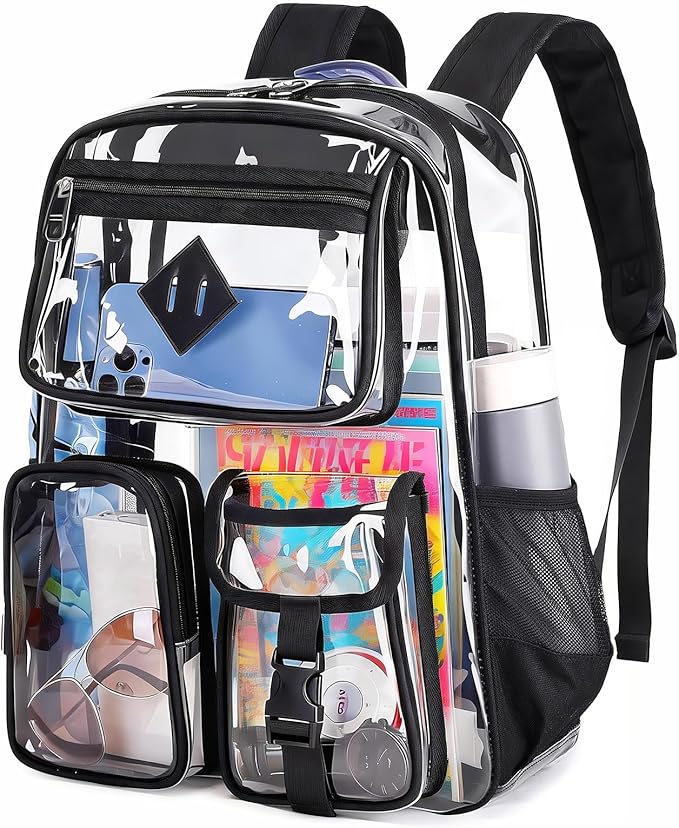 PIG PIG GIRL Clear Backpack for School,Heavy Duty PVC Transparent Bookbag for Girls Stadium Approved See Through Backpack