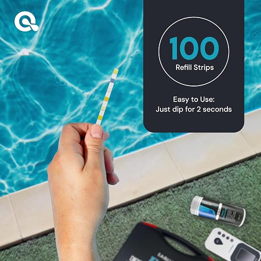 AquaDoc 7-in-1 Pool, Spa & Hot Tub Test Strips - 100 pH Strips | Tests pH, Chlorine, Bromine, Alkalinity, Hardness And Cyanuric Acid in Pools & Hot Tubs