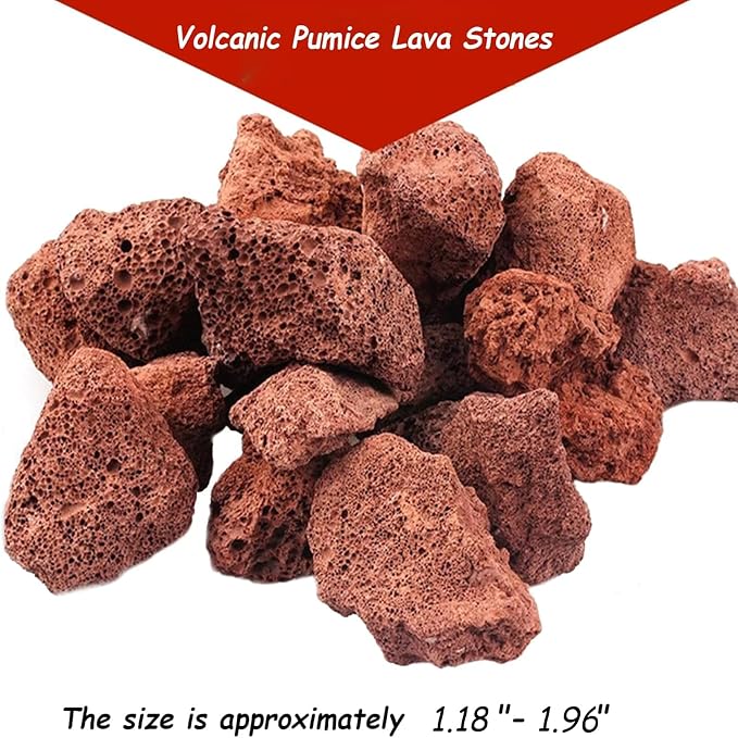 Tfwadmx 10 Pcs Aquarium Red Lava Rock Fish Tank Volcanic Pumice Stones for Shrimp Betta(1.18''-1.96'')