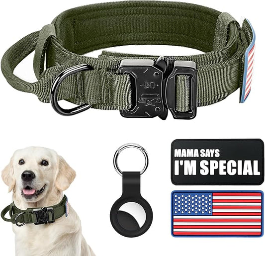Celifelight Tactical Dog Collar, Adjustable Nylon, Heavy Duty Metal Buckle with Handle, Green, L