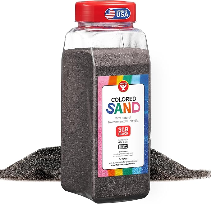 Hygloss Colored Sand for Crafts – 3 lb Bottle, Black – Vibrant Colorful Fine Sensory Play Sand Art Kits for Kids – Classroom Activities for Children 3 4 5 6 7 8 9 10 11 12 – Safe for Ages 3+