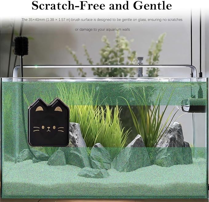 2 Pieces Cat Shape Aquarium Magnetic Brush - Double-Sided Algae Scraper for Glass Aquariums, Fish Tank Stain Cleaner, Mini Scrubber with Strong Magnetic and Scratch-Free (White Black)