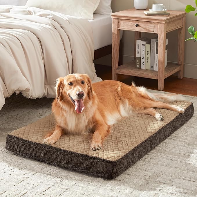 JOEJOY Orthopedic Dog Bed for Extra Large Dogs, Washable Dog Crate Bed Large Sized with Removable Cover, Egg Memory Foam Big Pet Beds, Brown, 47"x29"