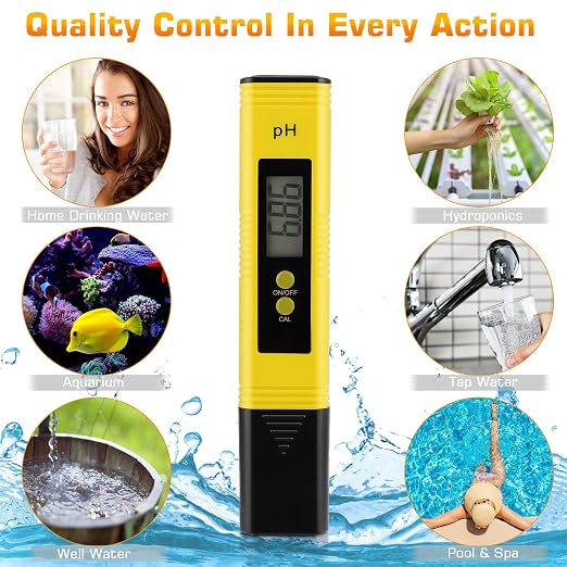 PH Meter for Water Hydroponics Digital PH Tester Pen 0.01 High Accuracy Pocket Size with 0-14 PH Measurement Range for Household Drinking, Pool and Aquarium (2, Yellow, Normal)