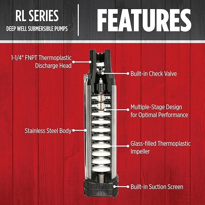Red Lion RL12G07-2W2V Submersible Well Pump, 3/4 HP, 2-Wire, 230V, 12 GPM