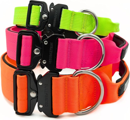 Heavy Duty Dog Collar, Tactical Dog Collar, Dog Collar for Large Dogs, Waterproof Dog Collar, Dog Training Collar, Quick-Release Metal Buckle, Adjustable Sizes – BULLYBREED (Orange, Large)