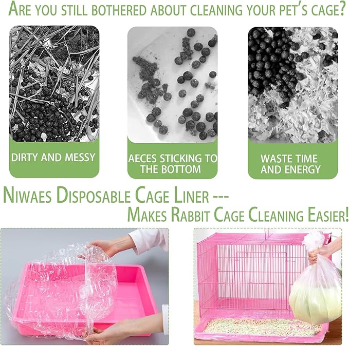 150Pcs Disposable Rabbit Cage Liners, 26'' X 18'' Plastic Bunny Cage Liner Bag Clear Guinea Pig Toilet Film, Stretch Pet Crate Tray Covers for Bunnies Ferret Chinchilla Bird Small Animal