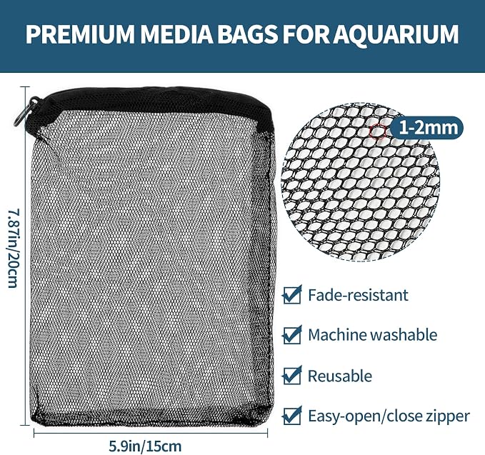 10 Pack 7.8 x 5.9 Inch Media Bags for Aquarium, Aquarium Filter Media Bags with Zipper, Fish Tank Fine Mesh Bag for Carbon, Bio Balls, Ceramic Rings, Volcano Rock (Black)