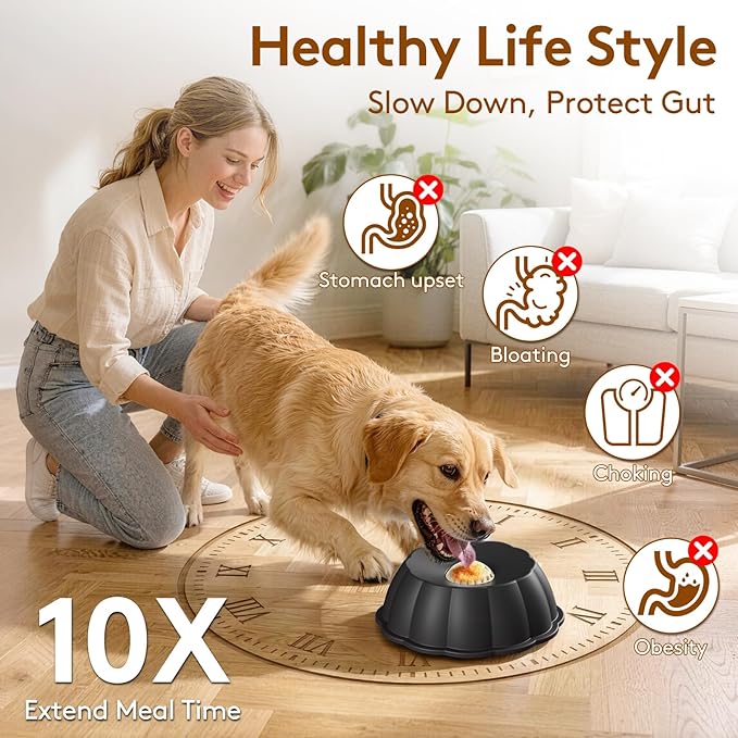 Slow Feeder Dog Bowls for Liquid Treat, Entertained Ball Dog Lick Bowl, Non-Slip Bone Broth Dog Licking Toys, 4/5 Cup Yogurt Dog Slow Feeder Bowl for Dietary Supplement/Post-op Nutrition (Black)