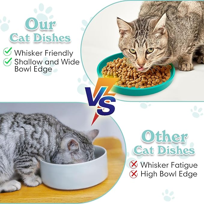 Silicone Cat Food Bowls Shallow Cat Dishes 5.9in Wide Pet Plates Set of 2 Small Flat Dog Saucer Bowl Cute Whisker Fatigue Kitten Feeding Dish for Dry Food & Wet Food (Round Yellow)