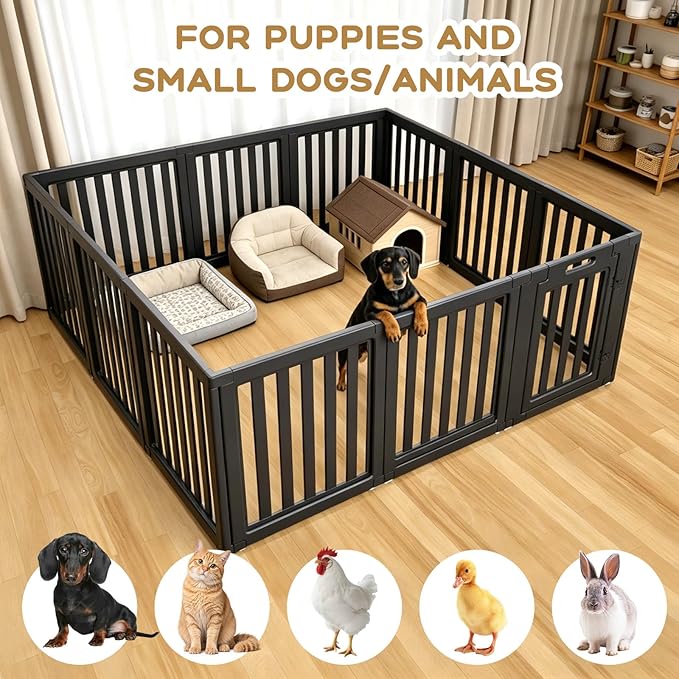 Dog Playpen, Clear Dog Pen, Dog Pen Indoor, Easy to Install and Remove Dog Play Pen, Puppy Playpen Suitable for Dogs, Cats,Dog Playpen Indoor (Black, 23.6 inch Height, 12 Panels)