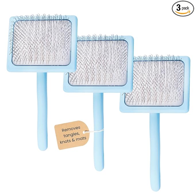 Pet Slicker Brush With Soft Massage Grooming Stainless Steel Pins - For Dematting, Shedding Fur, and Undercoat - Ideal Gift for Professional Pet Groomers - Long Slicker Brush