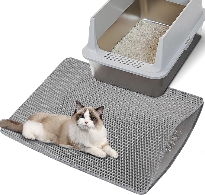 Cat Litter Mat for Litter Box, 30"×21" Double Layer Trapping Mat, Non-Slip Water Proof Kitty Liiter Pad, Grey