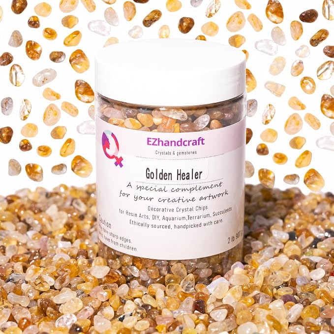 Golden Healer Quartz Chips Bulk 2lbs, 2400+ Pieces, 5-8mm Natural Gemstones