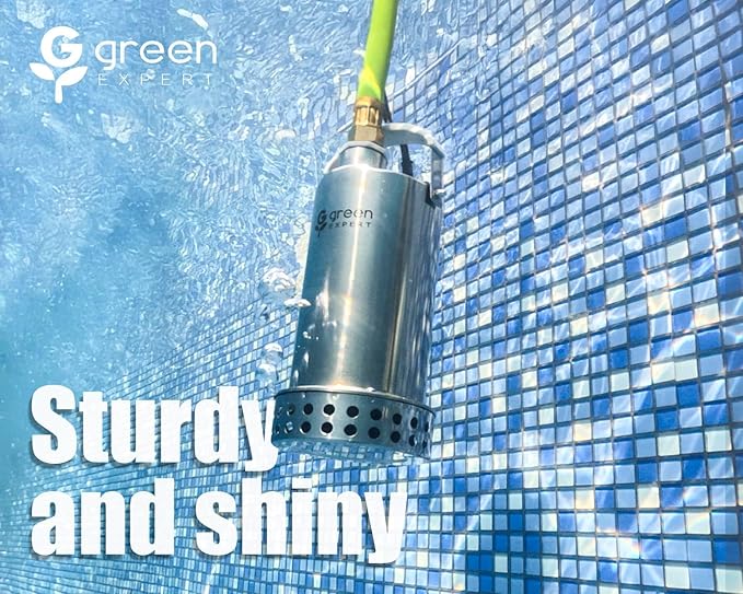 Green Expert 1HP Submersible Sump Pump 4000GPH High Flow Full Stainless Steel 25FT Power Cord Fast Water Drainage for Flood Pool Garden Pond Hot Tub Rain Barrel Heater Flush Household Drain System